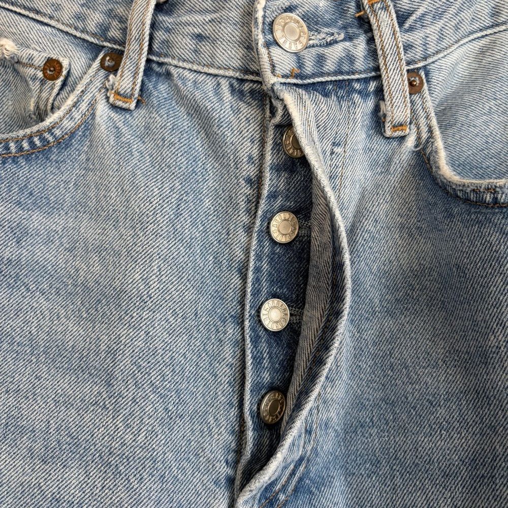 AGOLDE 90s Crop Jeans Echo Blue High Rise Denim Light Wash Destroyed - Picture 3 of 6